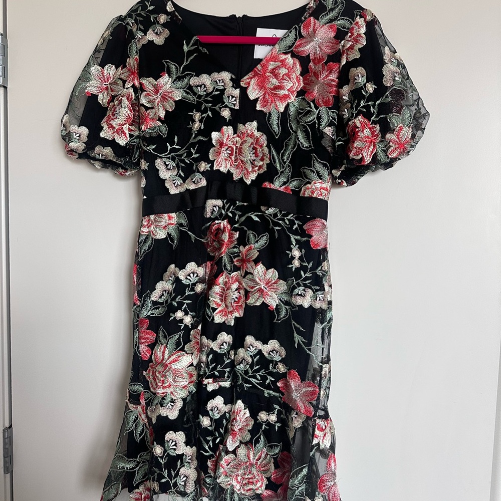 Embroidered Floral Dress with Bell Sleeves